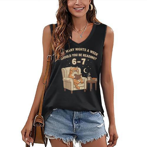 Cat Reading 6-7 Meme English Teacher Book Lover Humor Women's V-Neck Tank Top - Bookorys