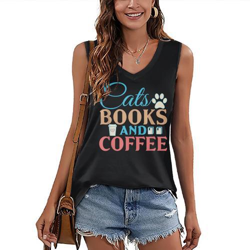 Cats Books And Coffee Women's V-Neck Tank Top - Bookorys AU