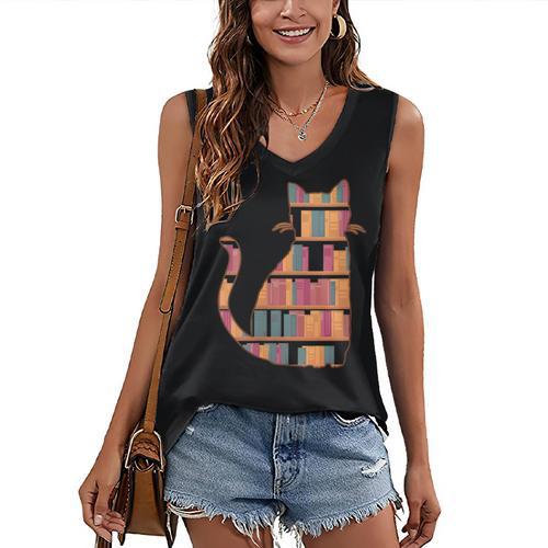 Cats Reading Books Librarian Library Readers Women's V-Neck Tank Top - Bookorys