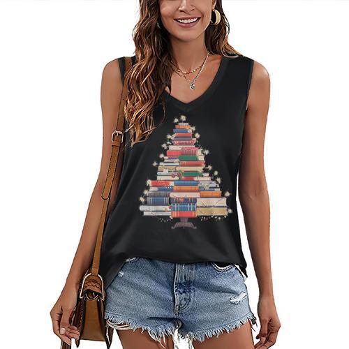 Christmas Tree Book Bookworm Women's V-Neck Tank Top - Bookorys DE