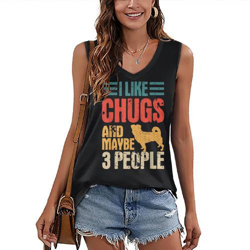 Chug Dog Retro Vintage Pughuahua Owner Fur Parent Introvert Women's V-Neck Tank Top - Raresse