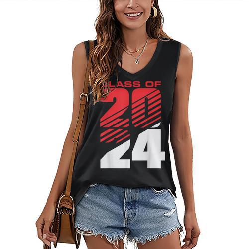 Class Of 2024 High School Senior Graduation Red Sports Style Women's V-Neck Tank Top - Best Gift Smart
