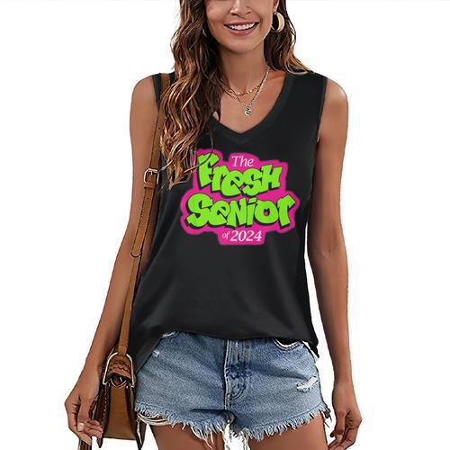 Class Of 2024 Senior Fresh Retro 90s TV Style Graduation Women's V-Neck Tank Top - Best Gift Smart