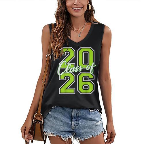 Class Of 2026 Graduation Varsity Lime Green Letters Women's V-Neck Tank Top - Best Gift Smart