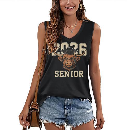 Class Of 2026 Highland Cow Senior Graduation School Pride Women's V-Neck Tank Top - Best Gift Smart