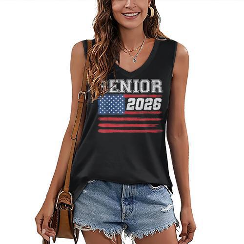 Class Of 2026 Senior Back To School American Flag Graduation Women's V-Neck Tank Top - Best Gift Smart