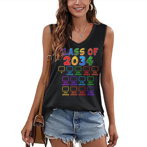Class Of 2034 Grow With Me Graduation First Day Of School Women's V-Neck Tank Top - Best Gift Smart