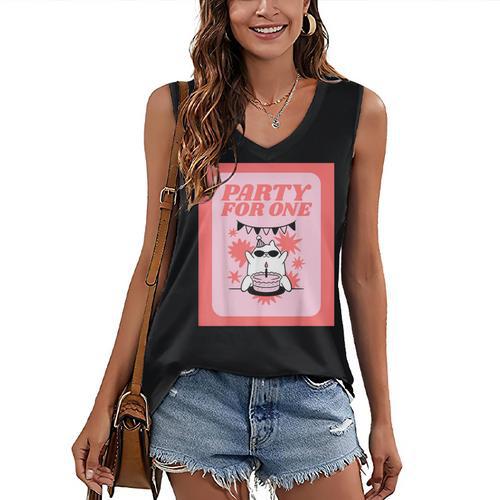 Cool Fun Cute Party Introvert Cat Character Women's V-Neck Tank Top - Raresse