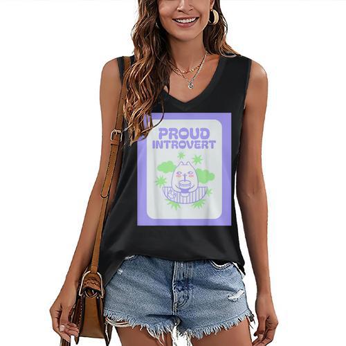 Cool Fun Cute Proud Introvert Cat Character For Men Women Women's V-Neck Tank Top - Raresse