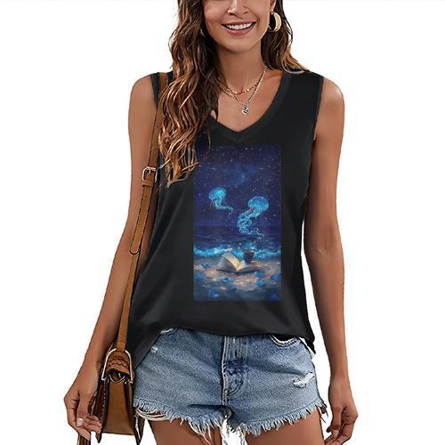 Cosmic Botanical Book Lover Reading Women's V-Neck Tank Top - Bookorys DE