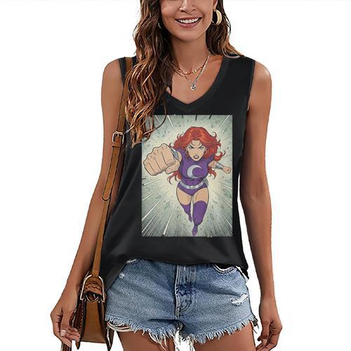 The Crimson Crescent 90s Retro Comic Book Superheroine Art Women's V-Neck Tank Top - Bookorys DE