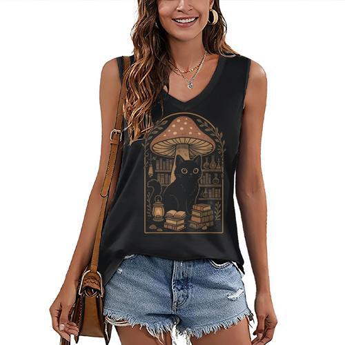 Cute Cat Grunge Cottagecore Therian Clothing Book Lover Women's V-Neck Tank Top - Bookorys AU
