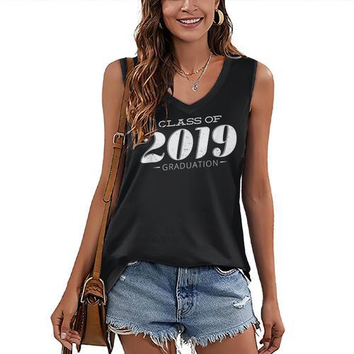 Cute Class Of 2019 Distressed Senior Graduation 2019 Women's V-Neck Tank Top - Best Gift Smart