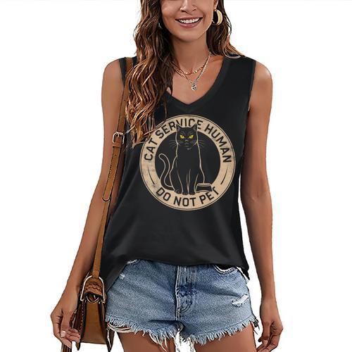 Cute Introvert Cat Service Human Do Not Pet Cat Joke Women's V-Neck Tank Top - Raresse