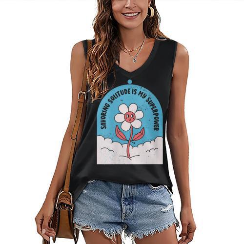 Cute Introvert Shy Teen Anti-Social Inner Strength Women's V-Neck Tank Top - Raresse