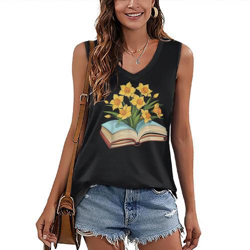 Daffodils Flowers Book Floral Women's V-Neck Tank Top - Bookorys CA
