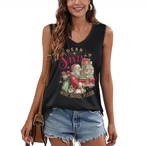 Dear Santa More Books Please Christmas Women's V-Neck Tank Top - Bookorys