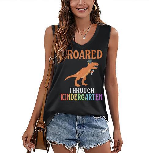 Dinosaur Graduation I Roared Through Kindergarten T-Shirt Women's V-Neck Tank Top - Best Gift Smart