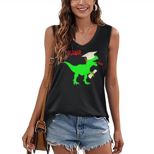 Dinosaur Rawr Diploma Grad Graduate Graduation Women's V-Neck Tank Top - Best Gift Smart