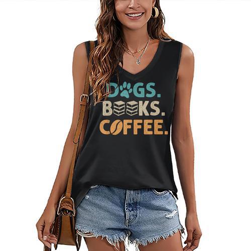 Dogs Books Coffee Reading Book Lover Women's V-Neck Tank Top - Bookorys