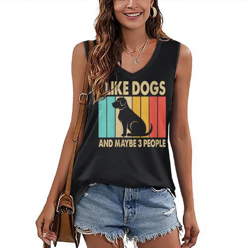 I Like Dogs And Maybe 3 People Introvert Women's V-Neck Tank Top - Raresse