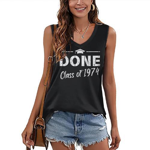 Done Class Of 1974 50th Reunion Graduation Classmate College Women's V-Neck Tank Top - Best Gift Smart