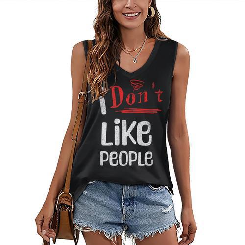 I Don't Like People Introvert Small Women's V-Neck Tank Top - Raresse