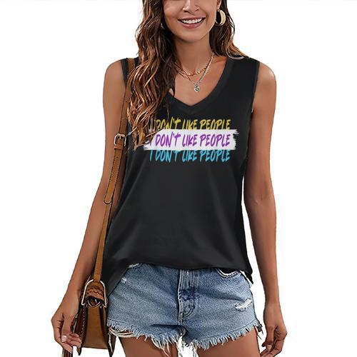 I Don't Like People Sarcastic Humanity Hater Introvert Women's V-Neck Tank Top - Raresse