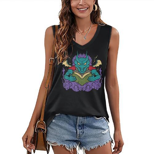 Dragon Read Reading Librarian Book Across America Kids Women's V-Neck Tank Top - Bookorys