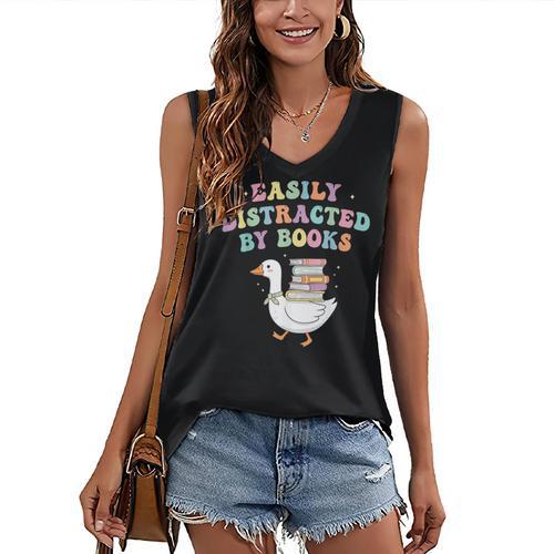 Easily Distracted By Books Silly-Goose Bookish Library Read Women's V-Neck Tank Top - Bookorys AU