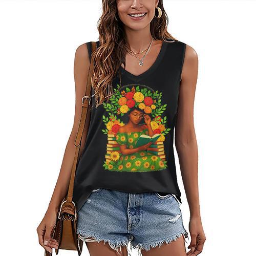 Educated Women Girls Reading Book Black History Month Women's V-Neck Tank Top - Bookorys
