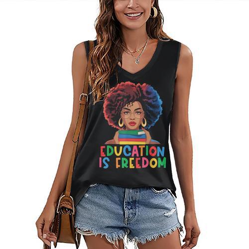 Education Is Freedom History Girl Women Book Lover Women's V-Neck Tank Top - Bookorys DE