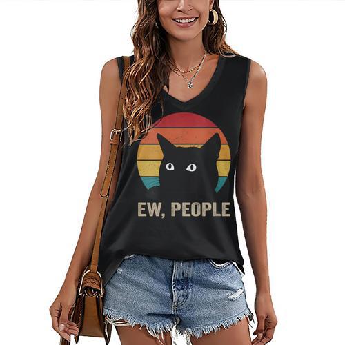 Ew People Introvert Cat Lover Cat Lady Vintage Women's V-Neck Tank Top - Raresse