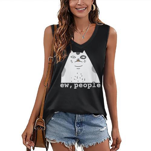 Ew People Introvert Sayings Sarcastic Cat Quote Women's V-Neck Tank Top - Raresse