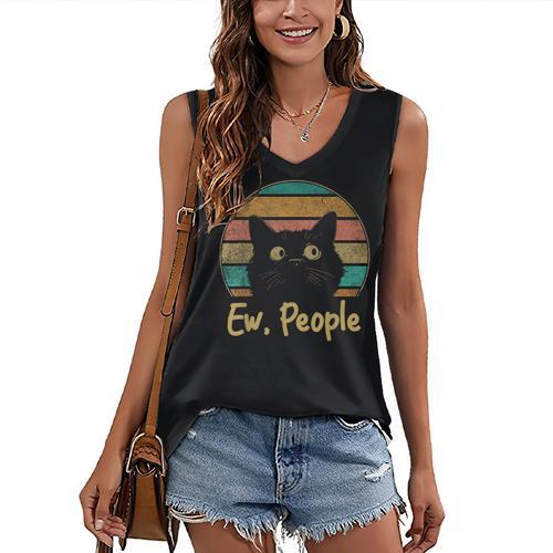 Ew People Retro Cat Lover Social Introvert Women's V-Neck Tank Top - Raresse