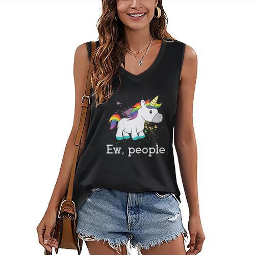 Ew People Unicorn Lover Introvert Rainbow Unicorn Women's V-Neck Tank Top - Raresse