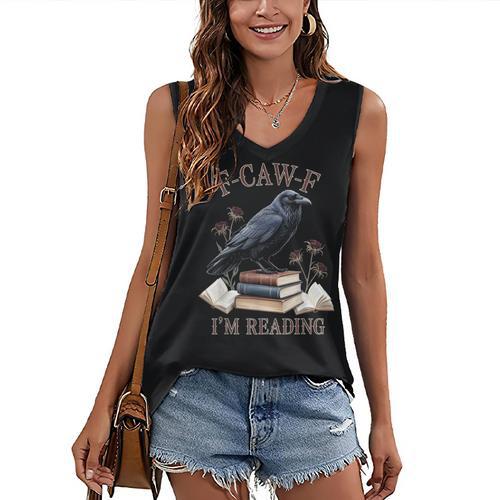 F-CAW-F Crow Book Lover Reader Gothic Humor Women's V-Neck Tank Top - Bookorys