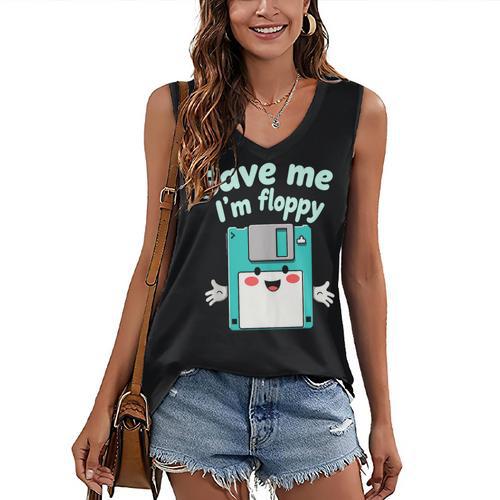 Floppy Disk Retro Tech Nostalgia Old School Computing Humor Women's V-Neck Tank Top - Figerry