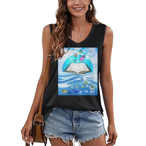 Frutiger Aero Aesthetic Tech Book Butterfly Women's V-Neck Tank Top - Figerry