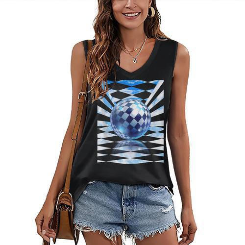 Frutiger Aero Aesthetic Tech Checkered Room Orb Sky Women's V-Neck Tank Top - Figerry