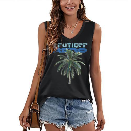 Frutiger Aero Palm Tree Y2k Aesthetic 2000s Trend Women's V-Neck Tank Top - Figerry