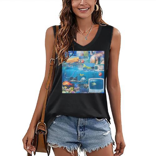 Frutiger Aero Retro Vibes Y2K Retro Grunge Women's V-Neck Tank Top - Figerry