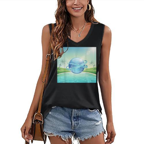 Frutiger Aero Y2k Aesthetic Palm Trees Cyber Beach World Women's V-Neck Tank Top - Figerry