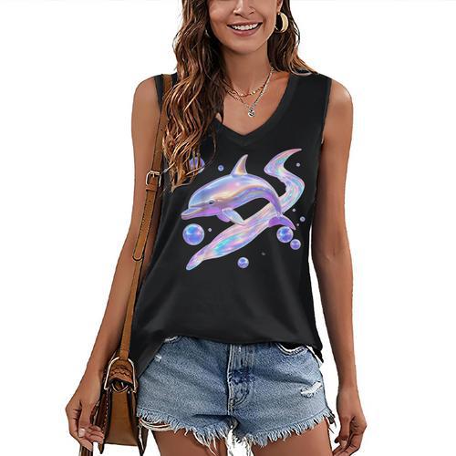 Frutiger Aero Y2K Chrome Dolphin Women's V-Neck Tank Top - Figerry