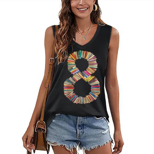 Fun 8th Birthday Books Themed 8 Years Old Boys Kids Girls Women's V-Neck Tank Top - Bookorys