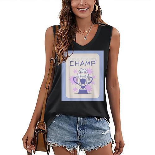 Fun Cute Introvert Cat Character Trophy For Men Women Women's V-Neck Tank Top - Raresse