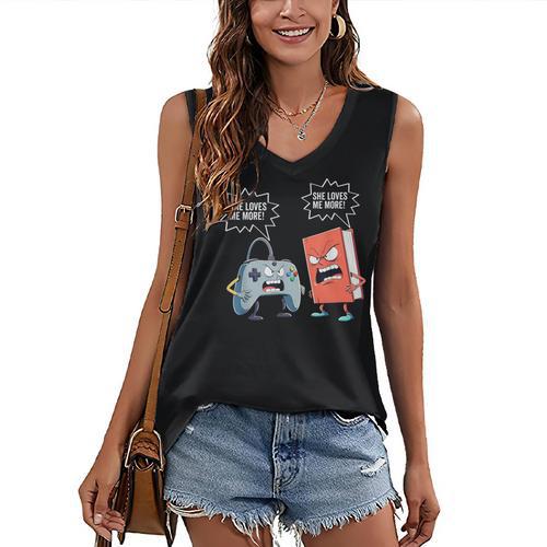 Gamer Book Lover Girl Women Bookworm Video Gaming Daughter Women's V-Neck Tank Top - Bookorys