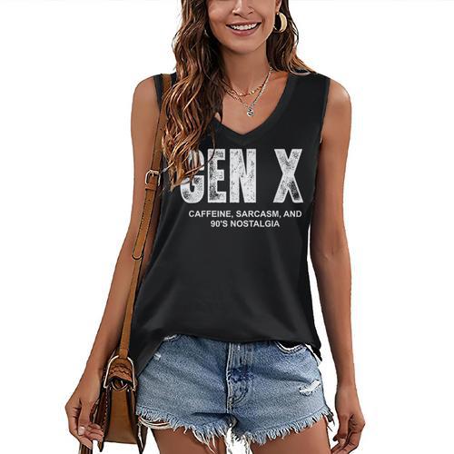 Gen X Caffeine Sarcasm 90s Nostalgia Men Women Graphic Women's V-Neck Tank Top - Figerry