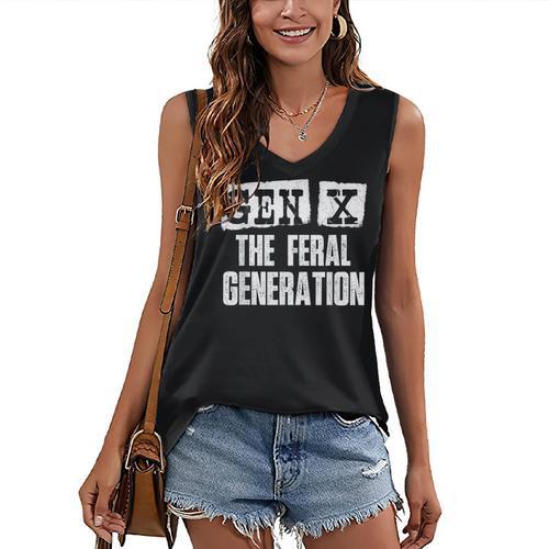 Gen X The Feral Generation Generation X Gen Xer Nostalgia Women's V-Neck Tank Top - Figerry