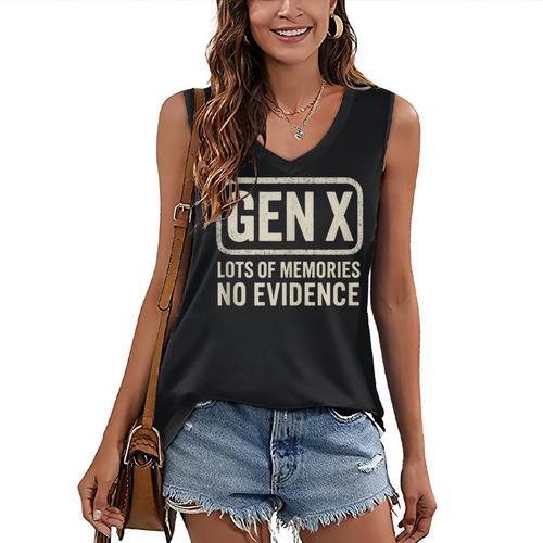 Gen X Lots Of Memories No Evidence Retro Nostalgia Women's V-Neck Tank Top - Figerry